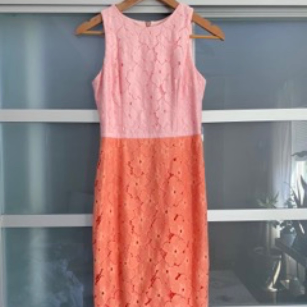 Maggy London Lace Overlay Color Block Size 2 Pink & Orange Dress